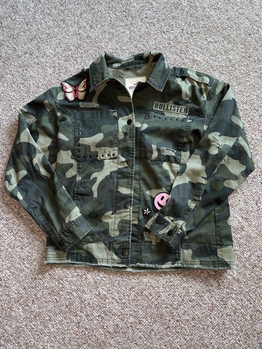Hollister Camo Military Jacket Patches Butterfly women’s